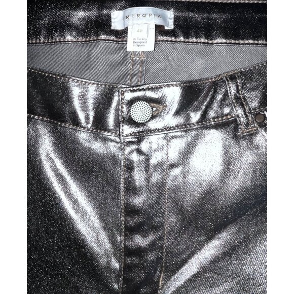 Anthropologie Intropia Plata Silver Metallic Pants Size 8 Euro 40 Disco Slacks - Picture 3 of 9